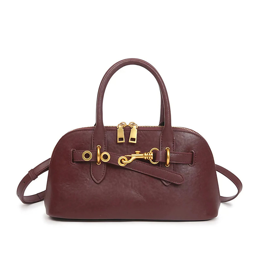 Petit sac bandoulière femme en cuir, forme rectangulaire, bordeaux