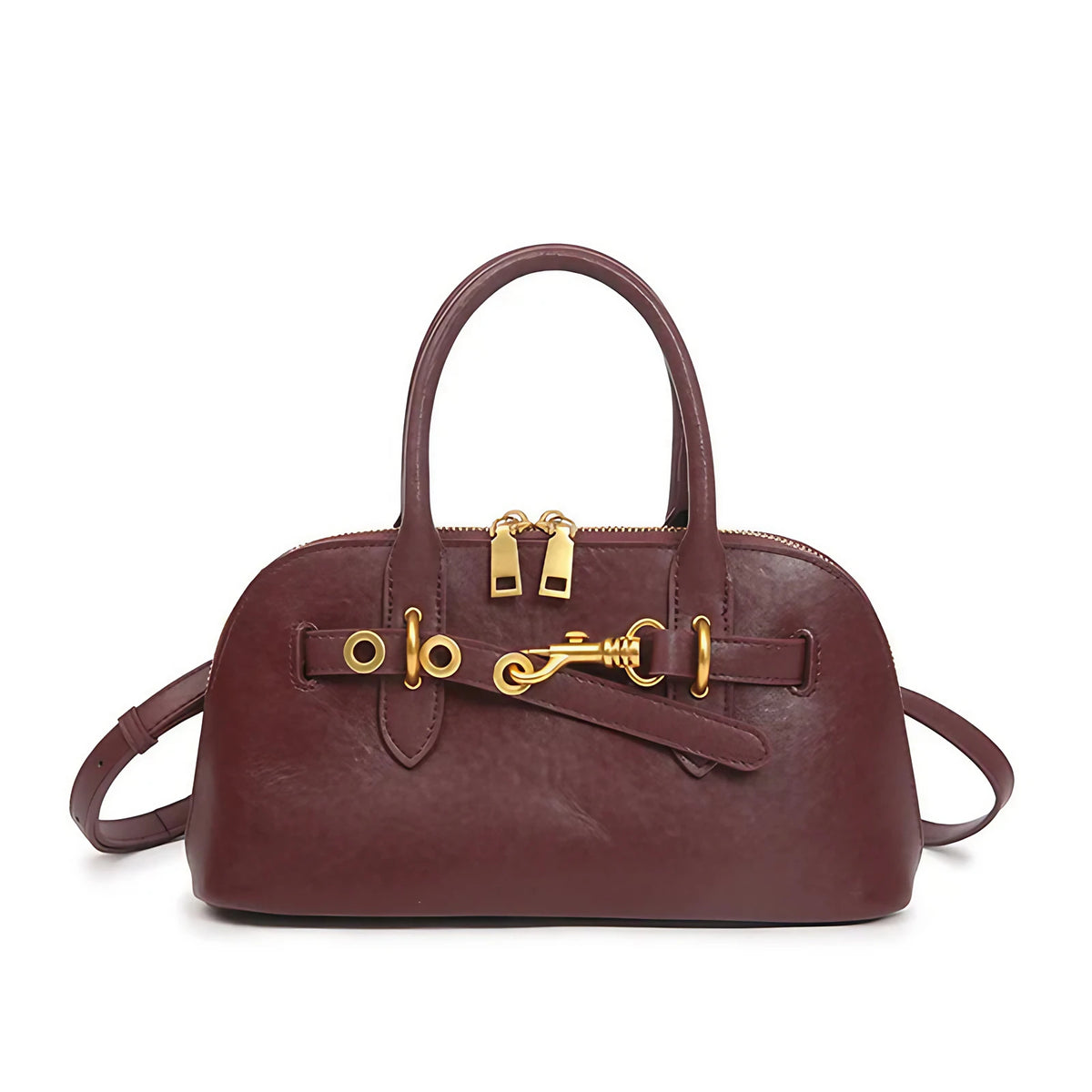 Petit sac bandoulière femme en cuir, forme rectangulaire, bordeaux
