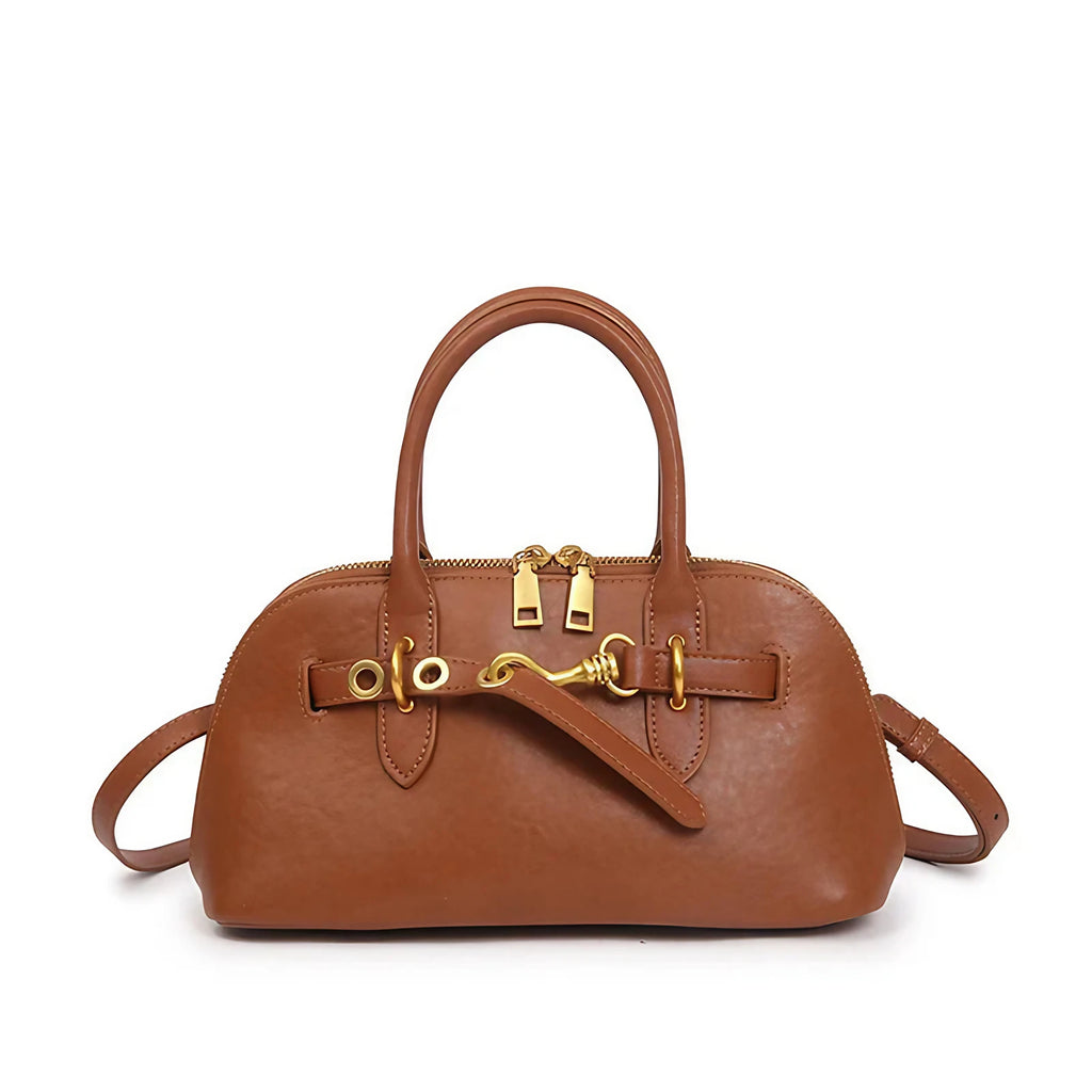 Petit sac bandoulière femme en cuir, forme rectangulaire, marron
