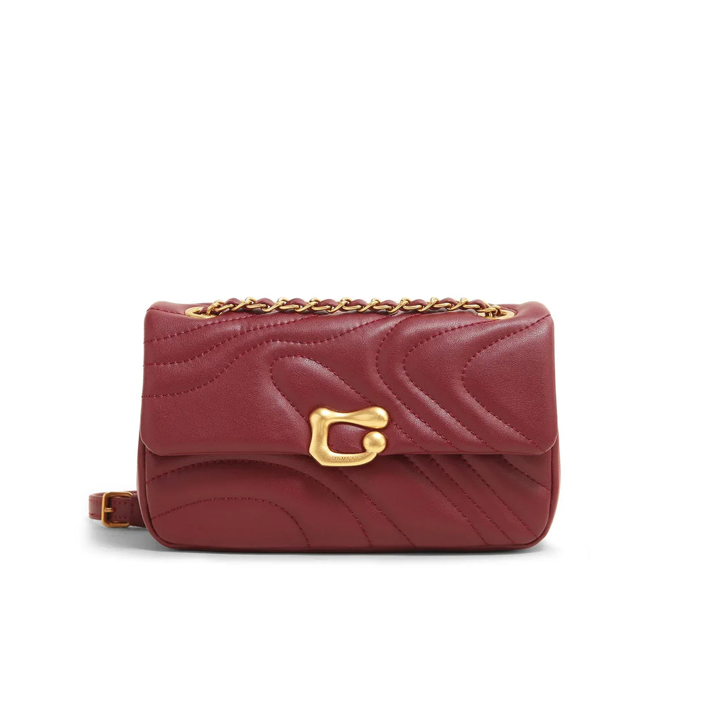 Sac matelassé femme à double chaîne entrelacée, trois coloris, rouge