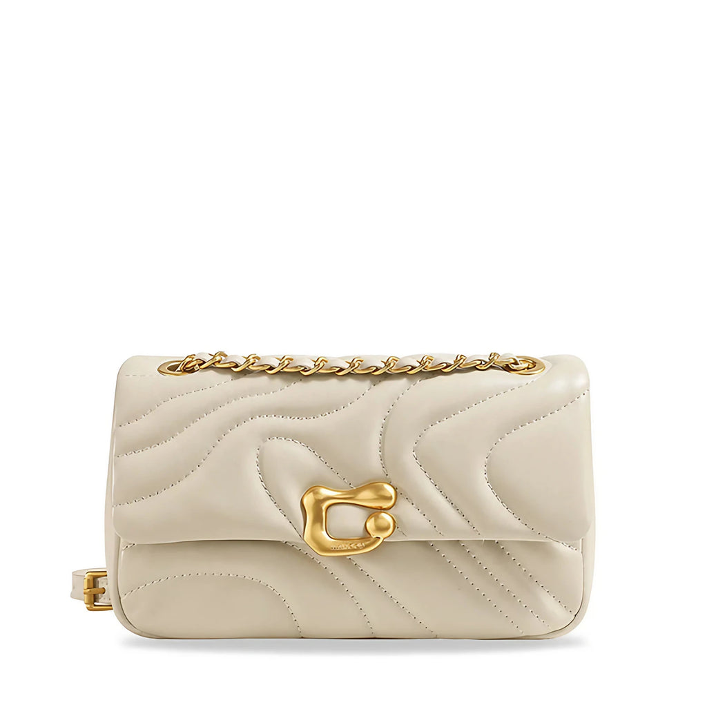 Sac matelassé femme à double chaîne entrelacée, trois coloris, beige
