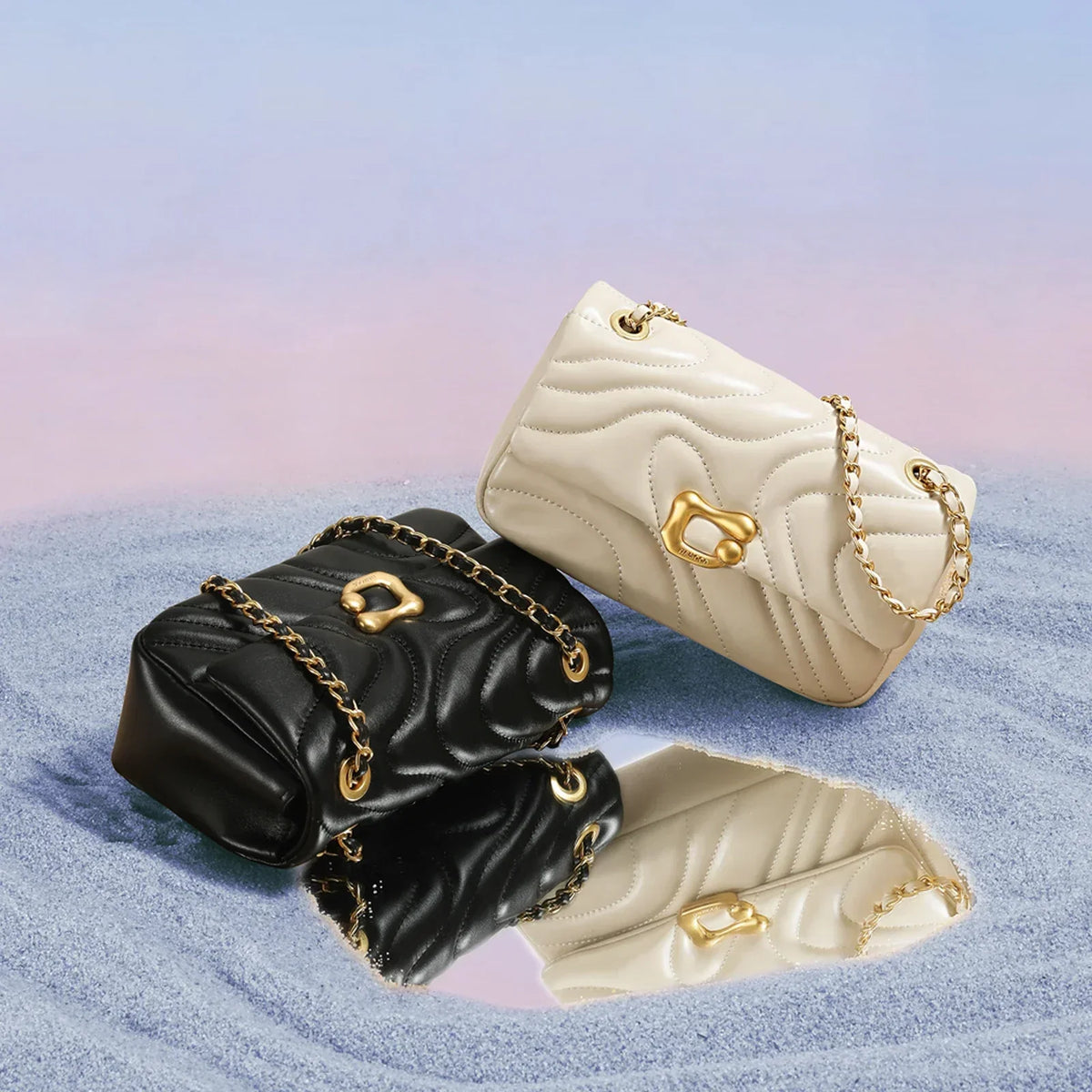 Sac matelassé femme à double chaîne entrelacée, trois coloris
