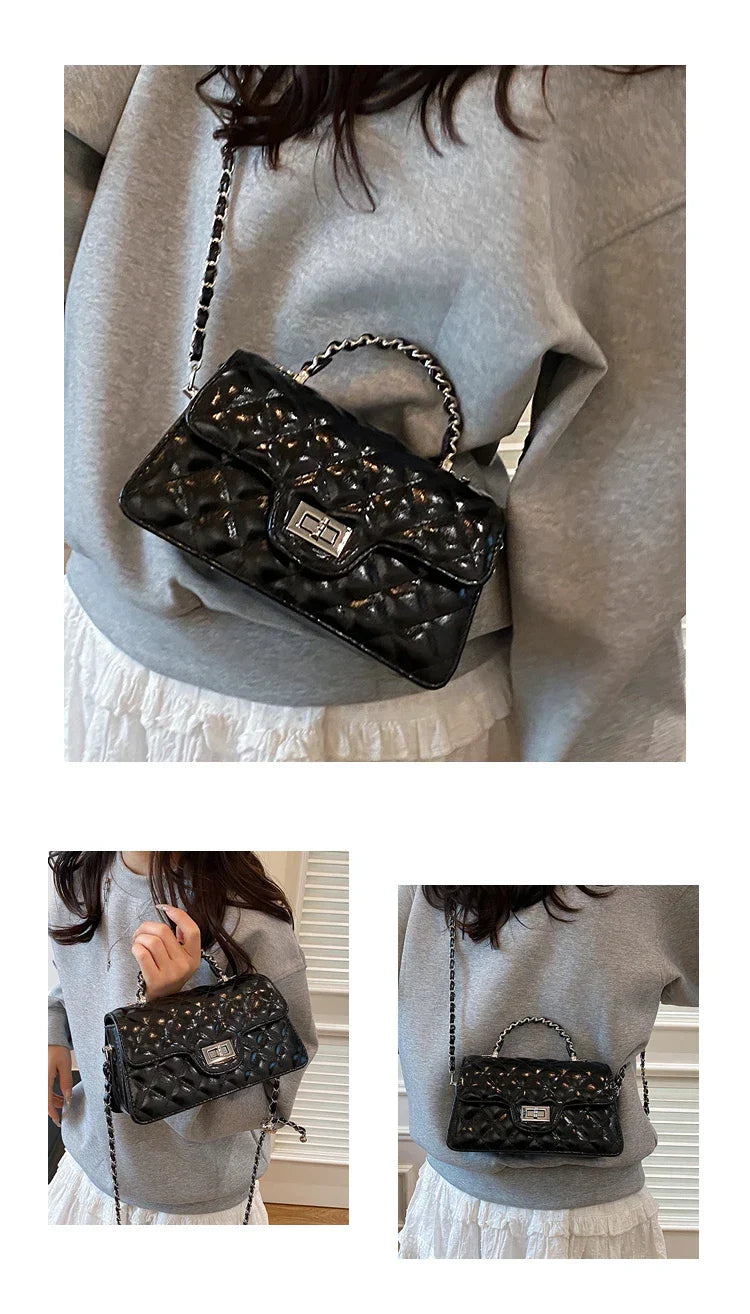 Sac bandoulière matelassé femme, anse rigide et longue chaîne