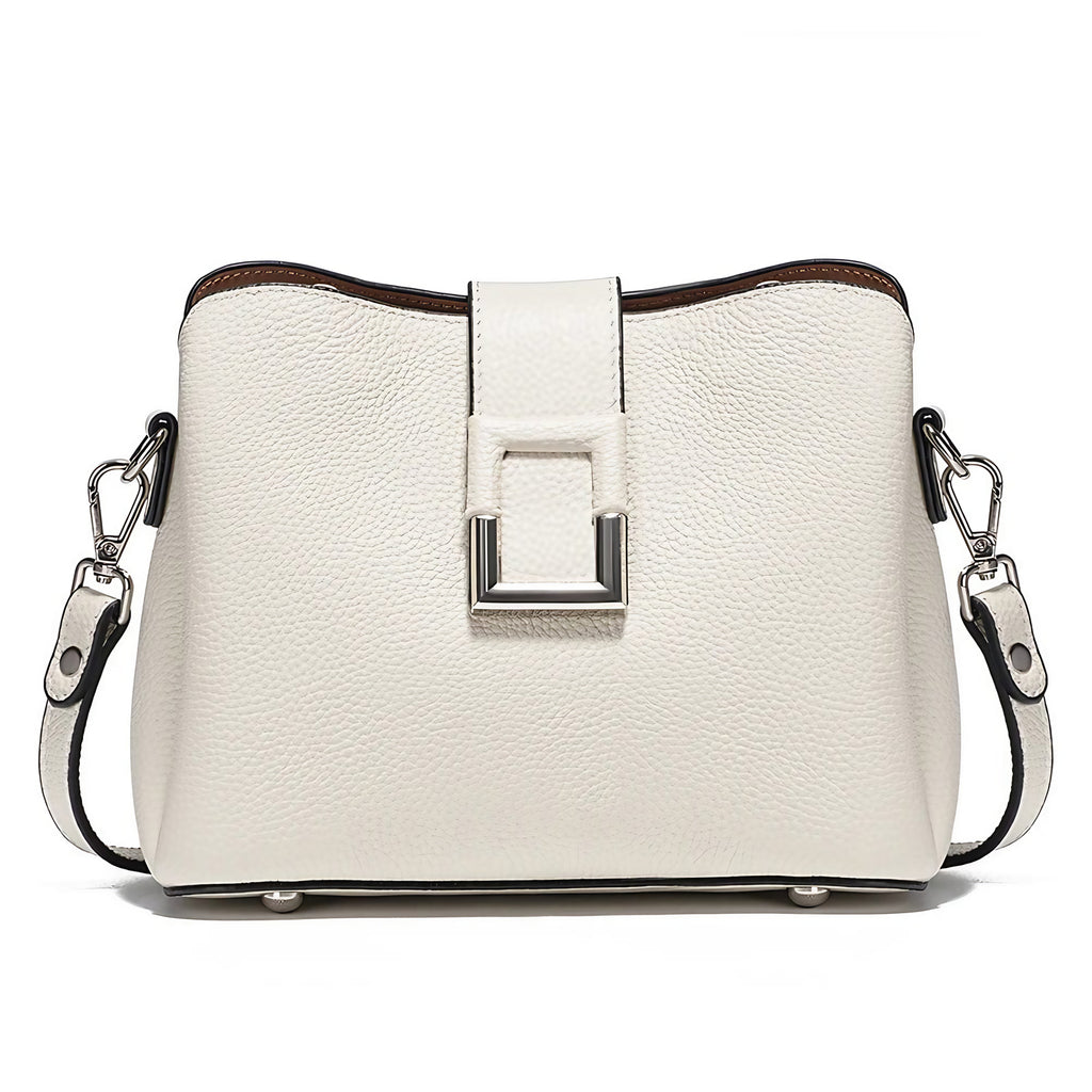 Sac besace femme en cuir, bandoulière réglable, cinq coloris, blanc