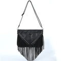 Sac bohème à franges femme noir, sangle ajustable, noir