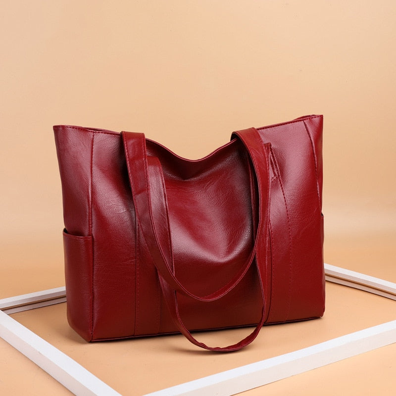 Sac cabas femme rouge en similicuir, poches zippées
