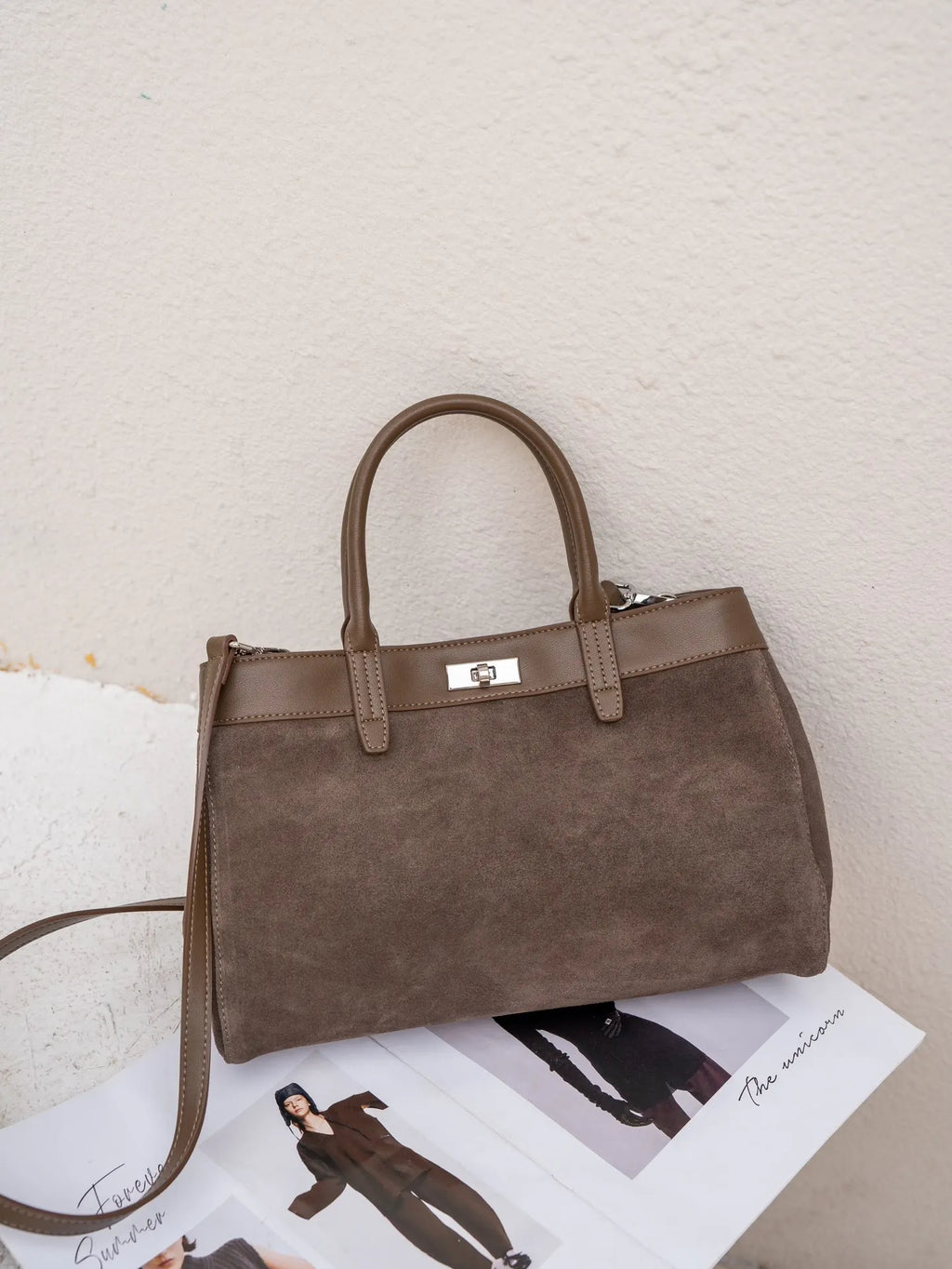 Sac à main femme à deux compartiments, bandoulière amovible, gris