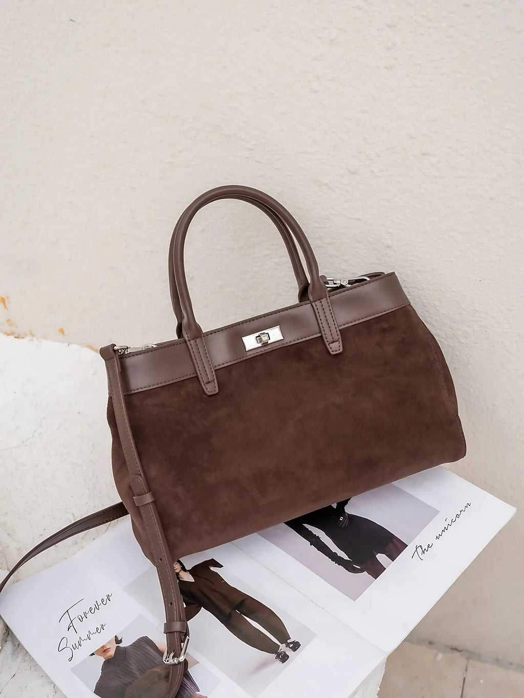 Sac à main femme à deux compartiments, bandoulière amovible, café