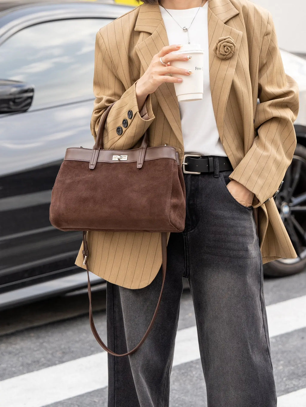 Sac à main femme à deux compartiments, bandoulière amovible