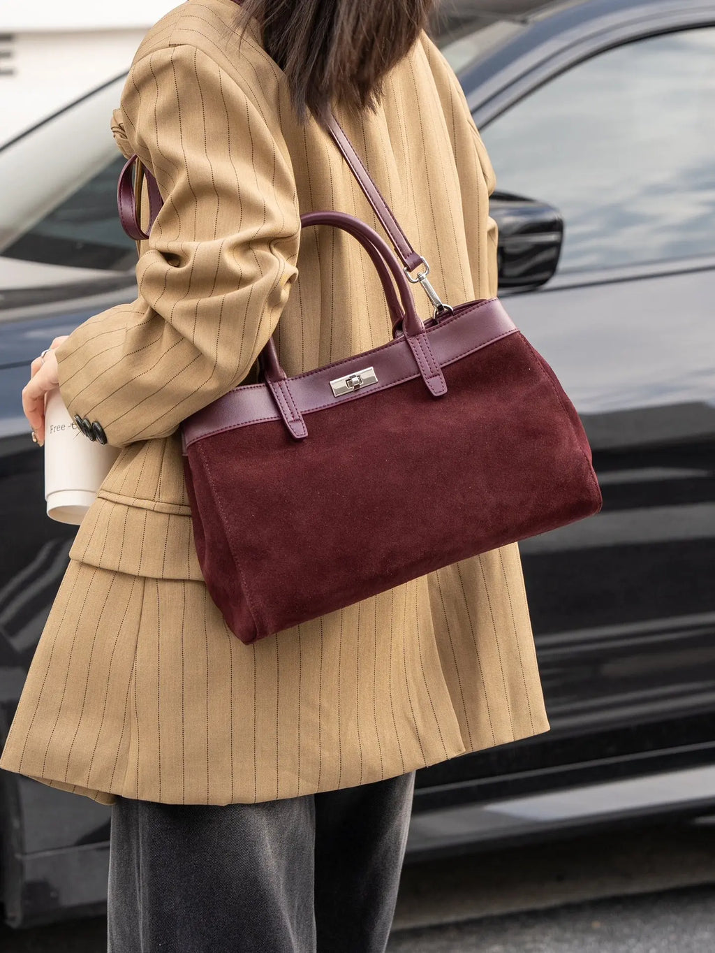 Sac à main femme à deux compartiments, bandoulière amovible