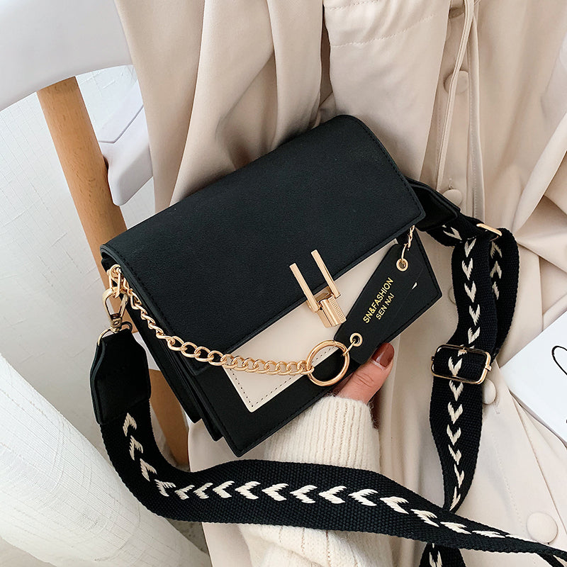 Petit sac à main carré femme, noir et blanc, 18 x 14 cm