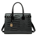Sac à main carré verni noir à motif croco, 31 x 23 cm, noir