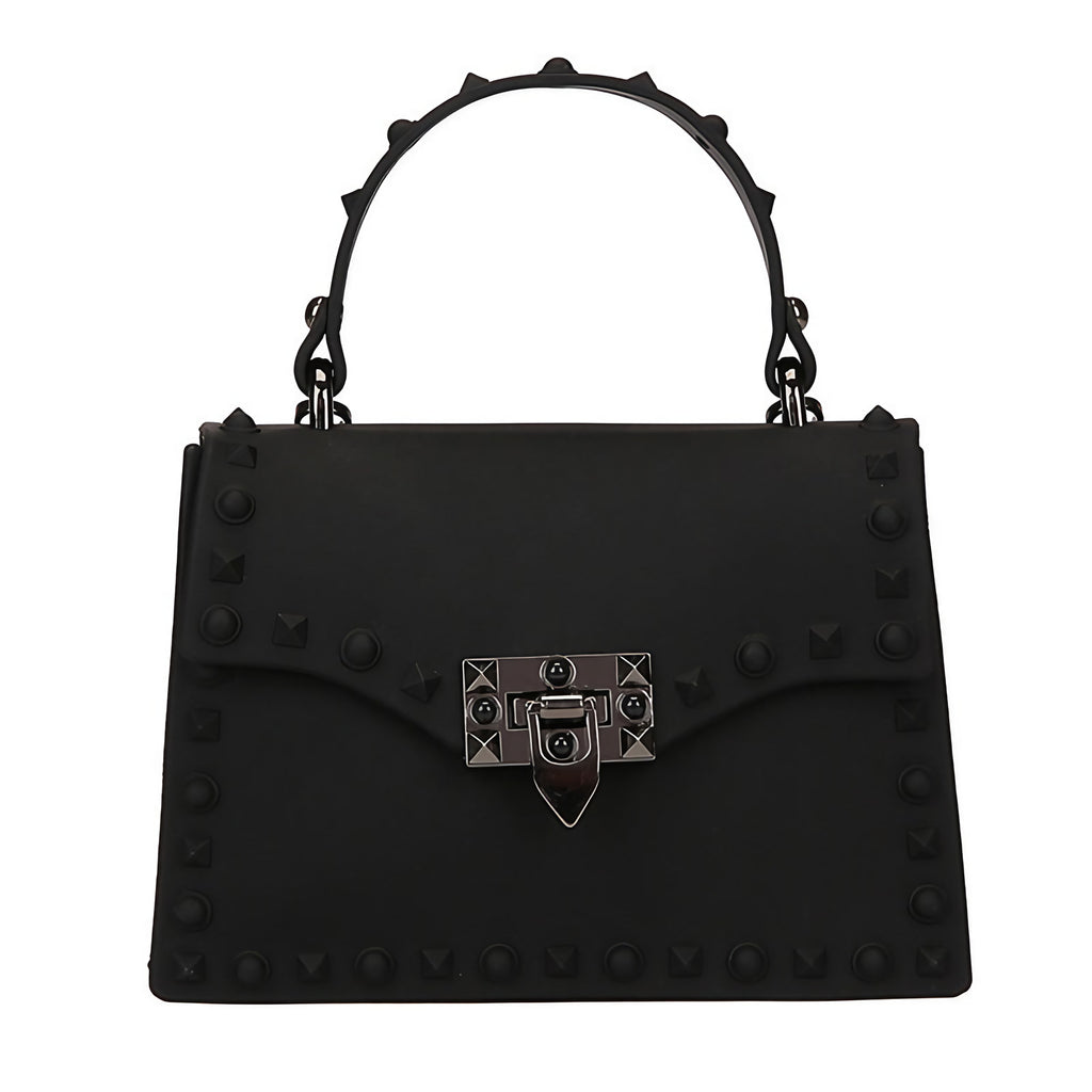 Sac cartable noir femme à clous, deux tailles, noir