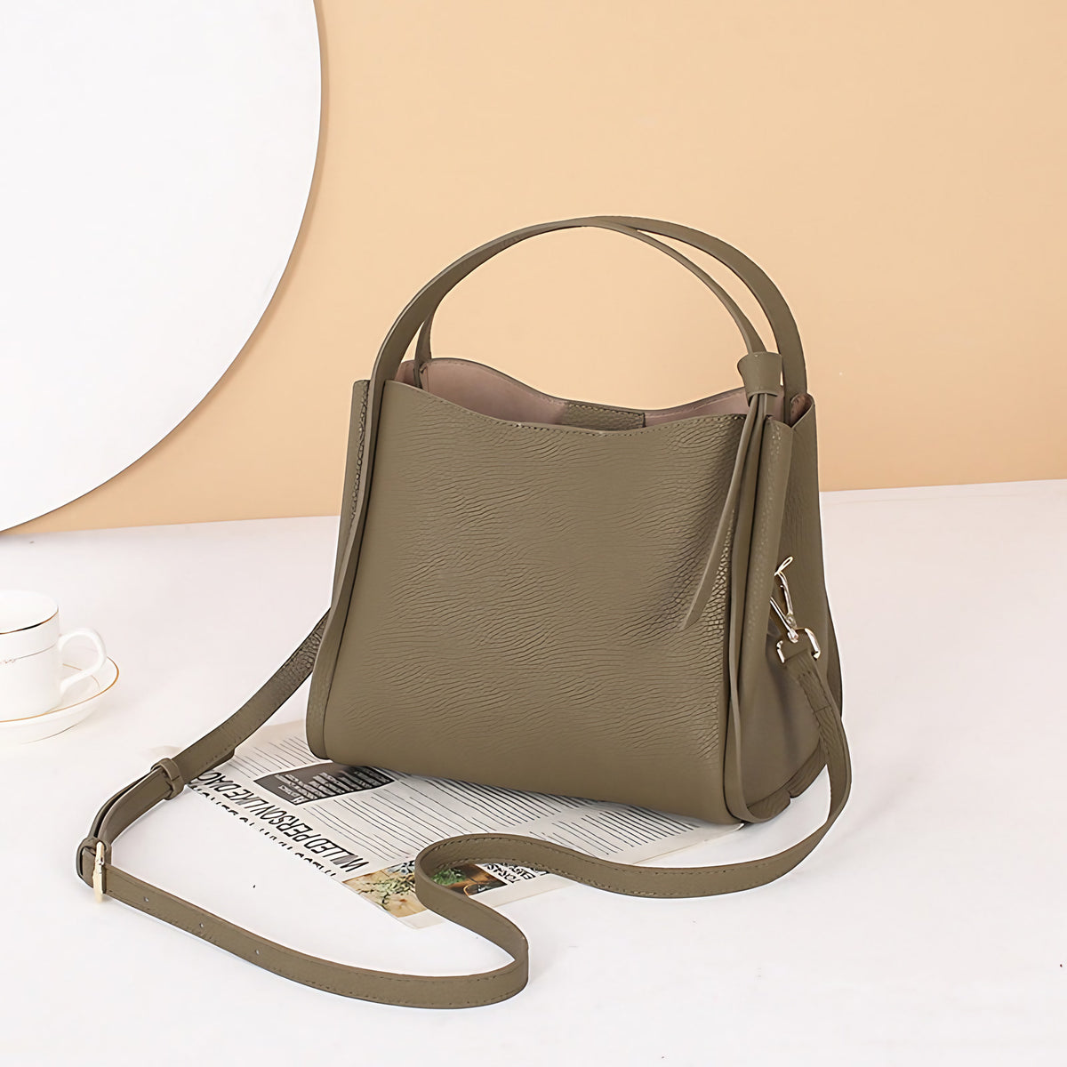 Petit sac à main femme carré, bandoulière amovible, six coloris, vert olive