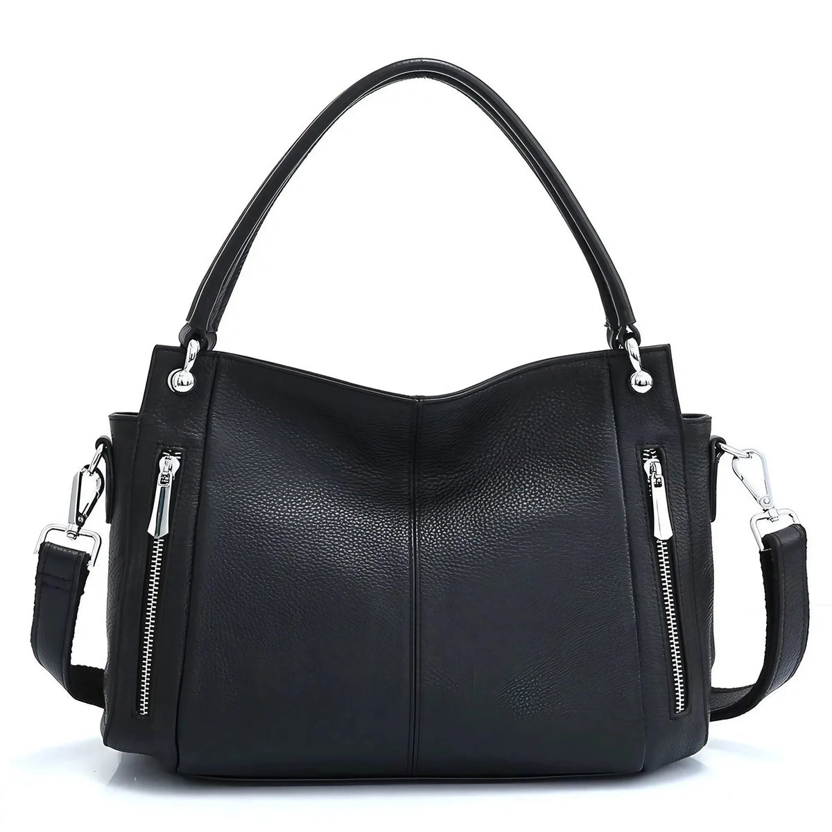 Sac à main noir grainé femme, deux compartiments, 20 x 14 cm, noir