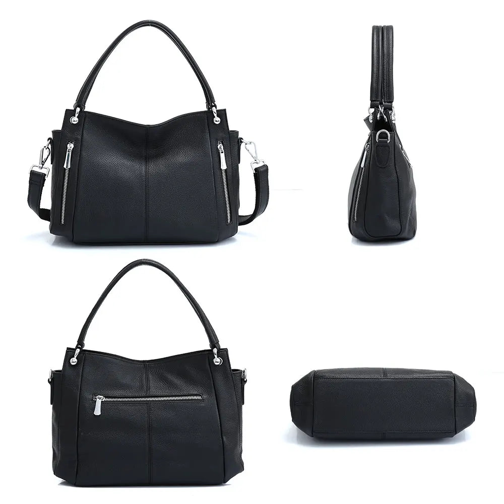 Sac à main noir grainé femme, deux compartiments, 20 x 14 cm