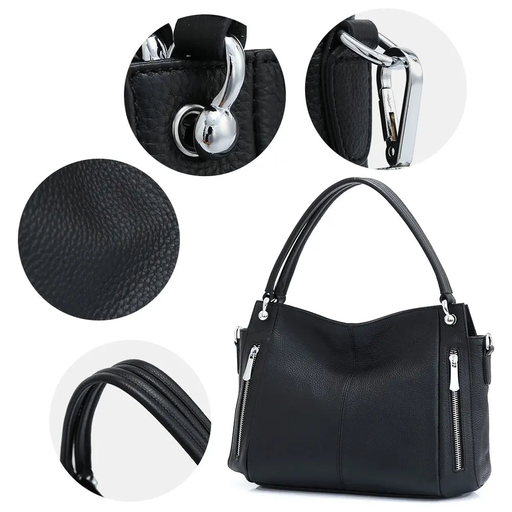 Sac à main noir grainé femme, deux compartiments, 20 x 14 cm