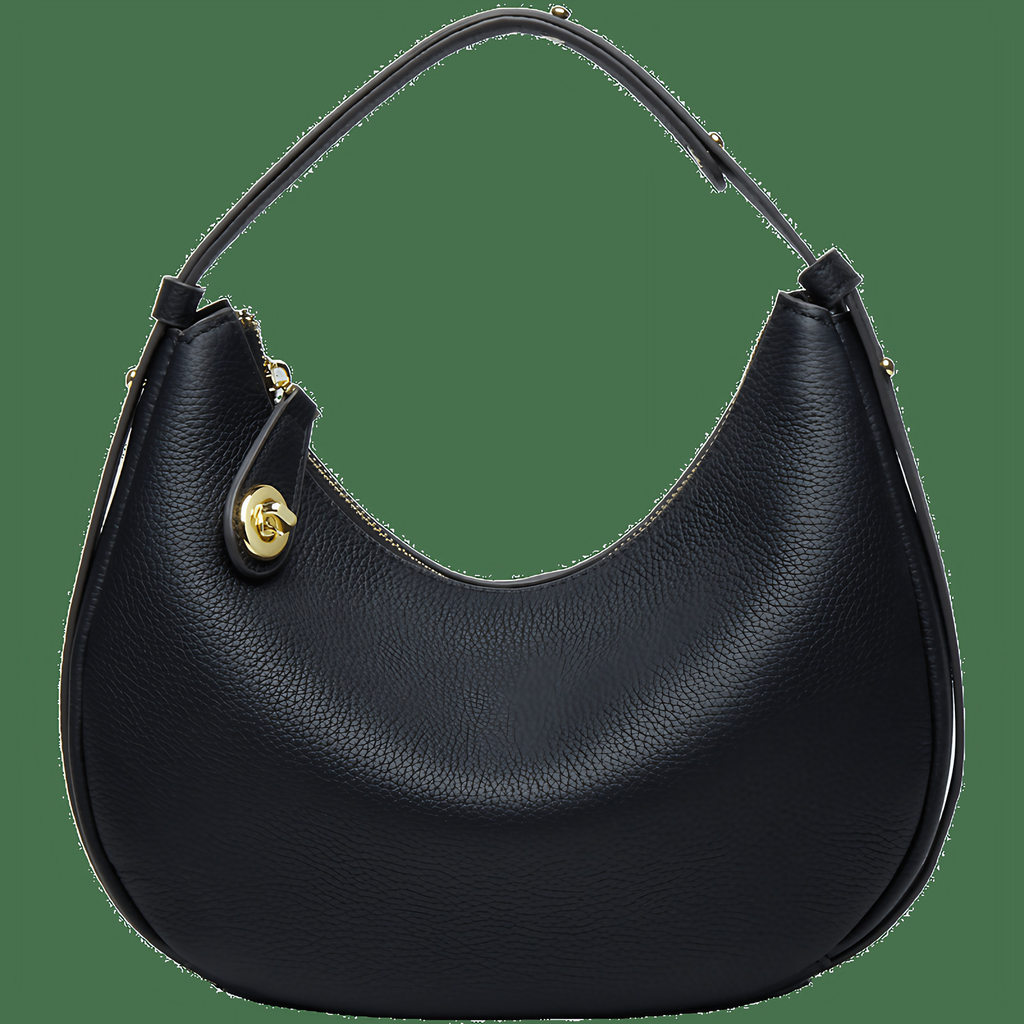 Sac à main demi-lune femme zippé, porte-clés intégré, noir intense