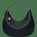 Sac à main demi-lune femme zippé, porte-clés intégré, noir intense