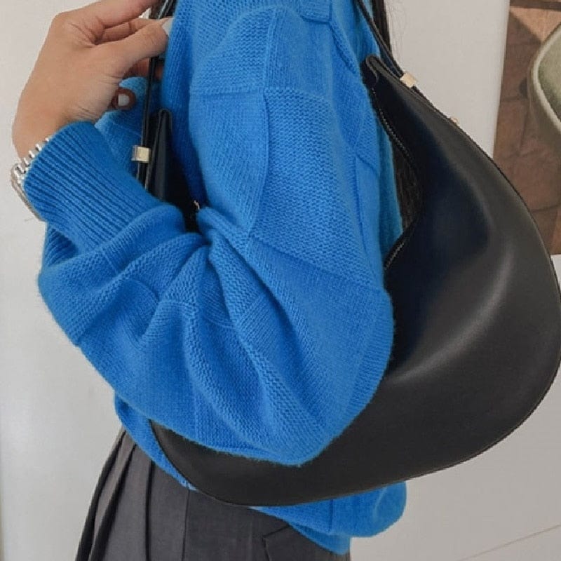 Sac à main demi-lune femme zippé, porte-clés intégré