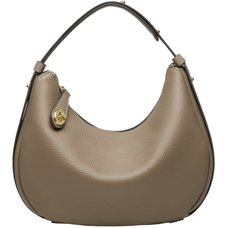 Sac à main demi-lune femme zippé, porte-clés intégré, gris clair