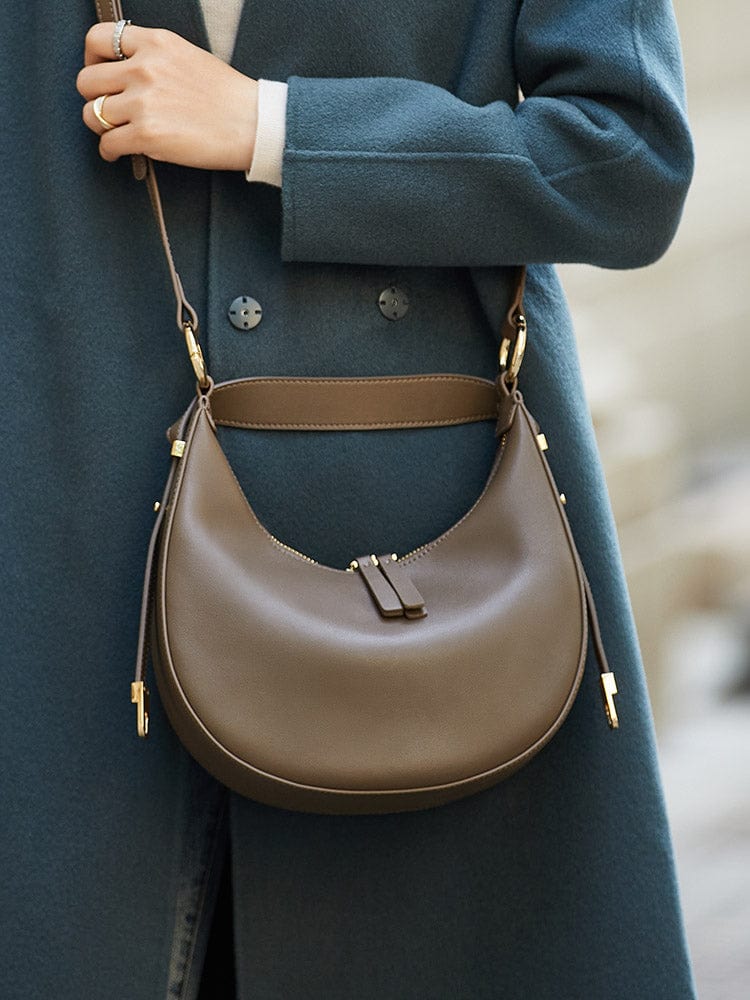Sac à main demi-lune femme zippé, porte-clés intégré