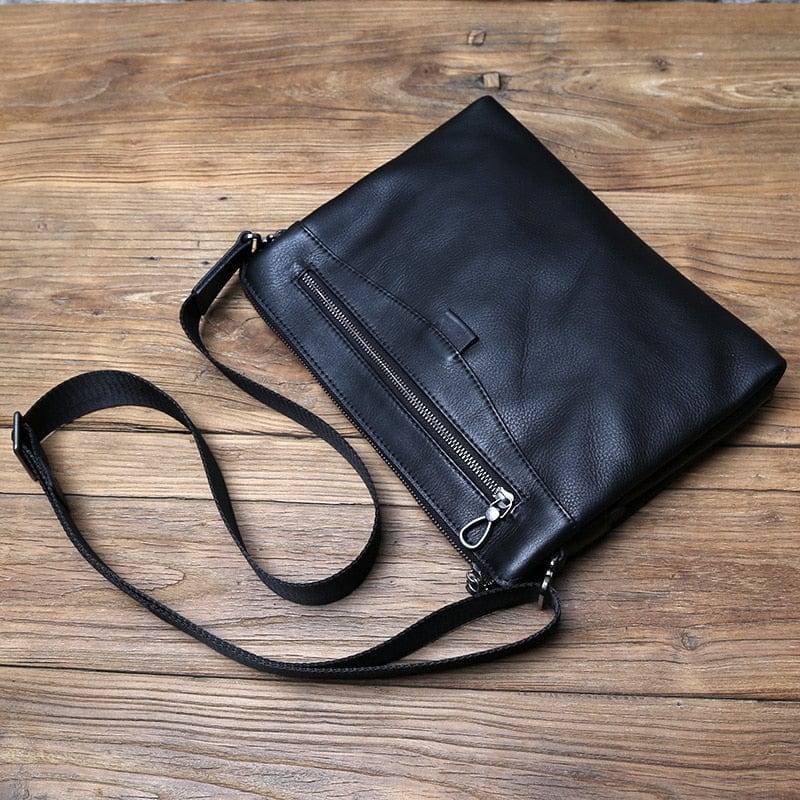 Sacoche homme en cuir noir pour tablette 10 pouces, 0,6 kg