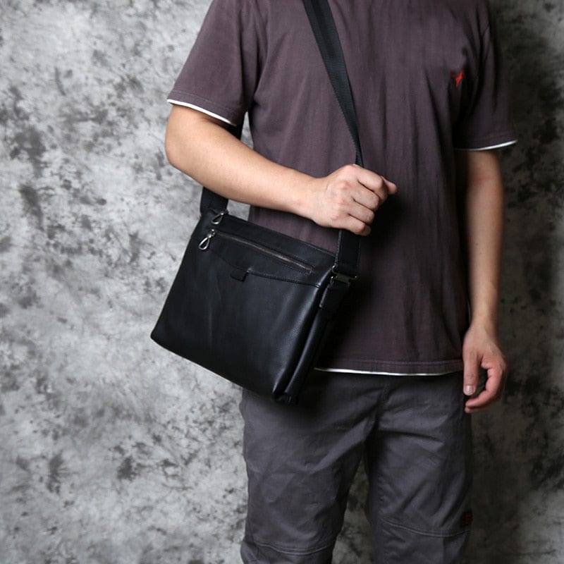 Sacoche homme en cuir noir pour tablette 10 pouces, 0,6 kg