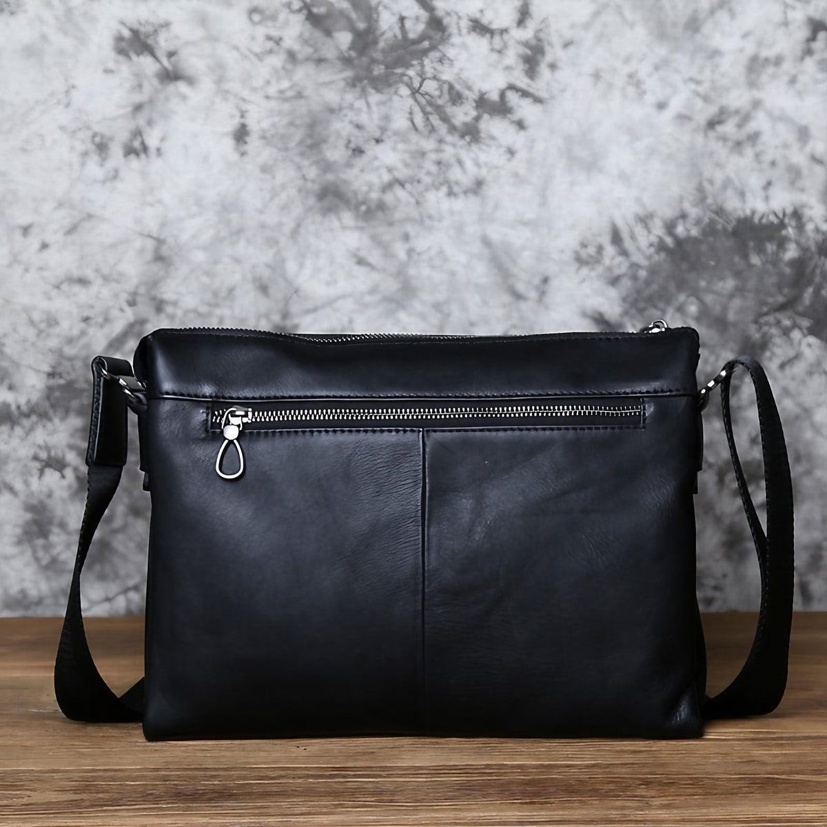 Sacoche homme en cuir noir pour tablette 10 pouces, 0,6 kg, noir