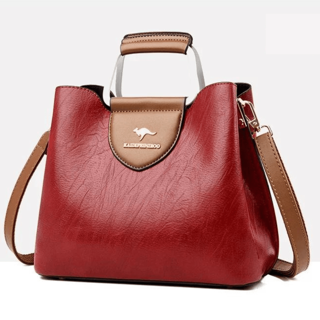 Sac à main femme structuré compact, poignée et bandoulière amovible, rouge