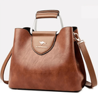 Sac à main femme structuré compact, poignée et bandoulière amovible, brun