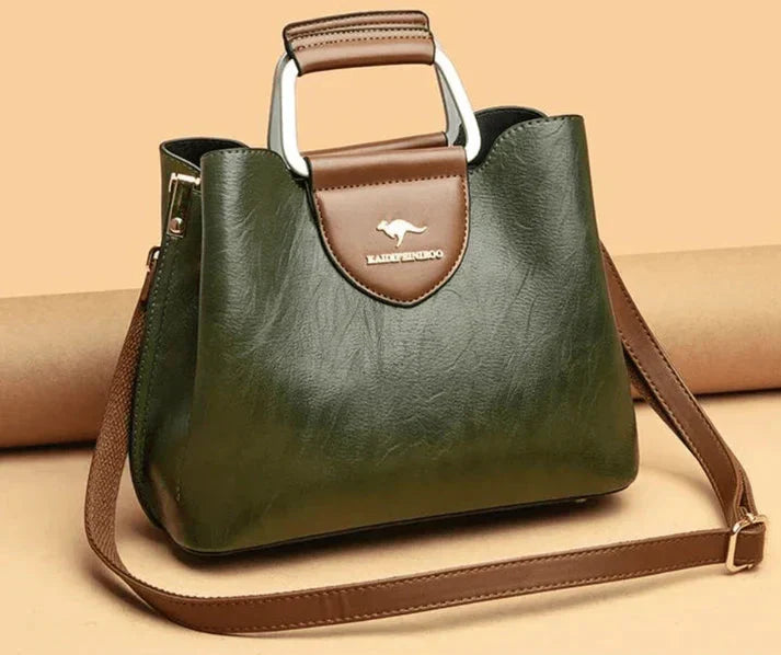 Sac à main femme structuré compact, poignée et bandoulière amovible, vert