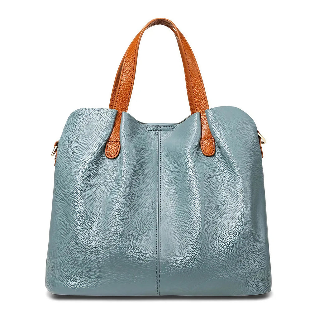 Sac à main femme bicolore, double anse et bandoulière amovible, bleu