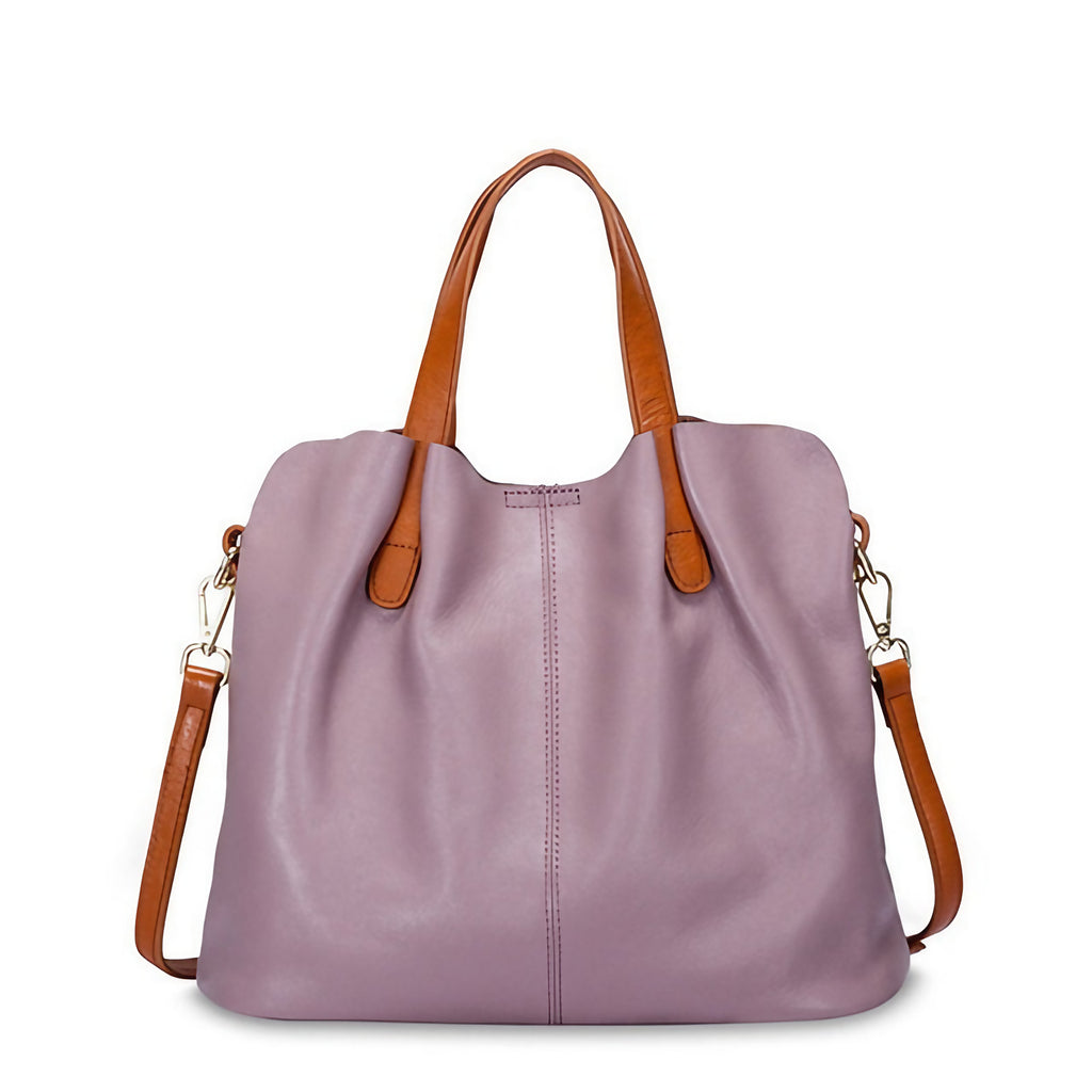 Sac à main femme bicolore, double anse et bandoulière amovible, rose