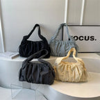 Sac porté épaule femme en nylon, devant froncé, poches à cordon