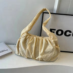 Sac porté épaule femme en nylon, devant froncé, poches à cordon, jaune