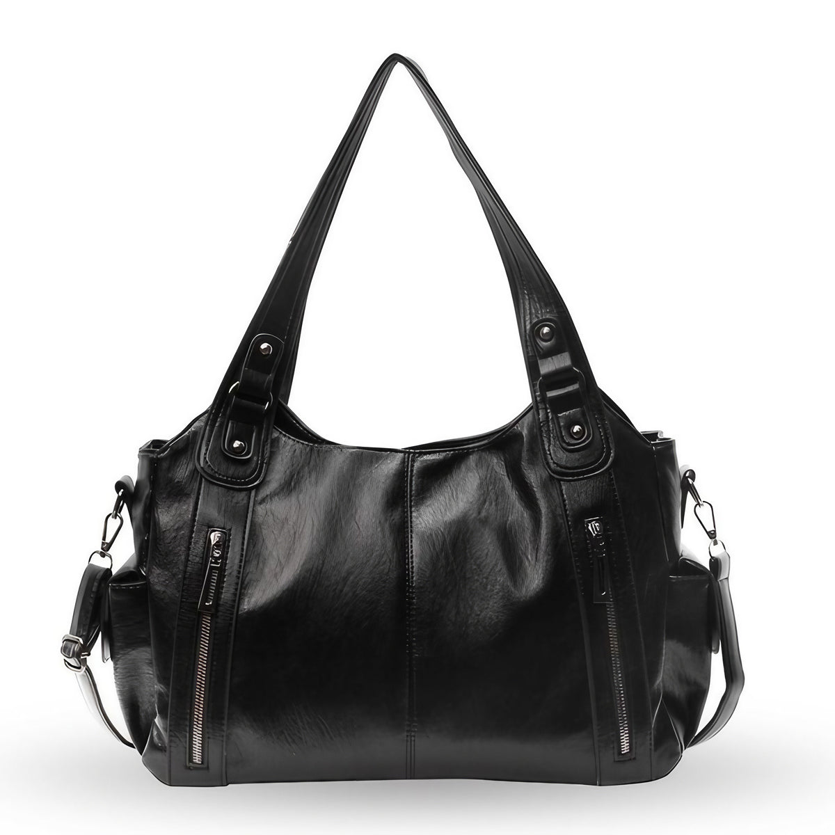 Grand sac à main femme format A4, bandoulière amovible, noir