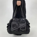 Sac à main femme multipoches en similicuir, bandoulière amovible, noir