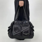 Sac à main femme multipoches en similicuir, bandoulière amovible, noir