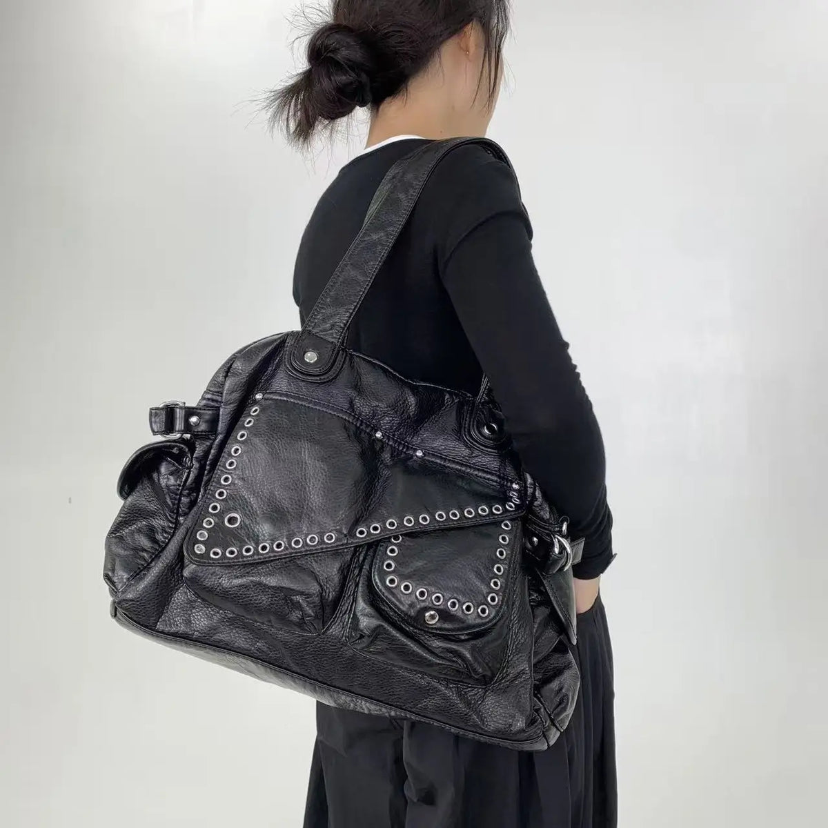 Sac à main femme multipoches en similicuir, bandoulière amovible