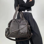 Sac à main femme multipoches en similicuir, bandoulière amovible, marron