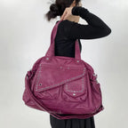 Sac à main femme multipoches en similicuir, bandoulière amovible, rose foncé