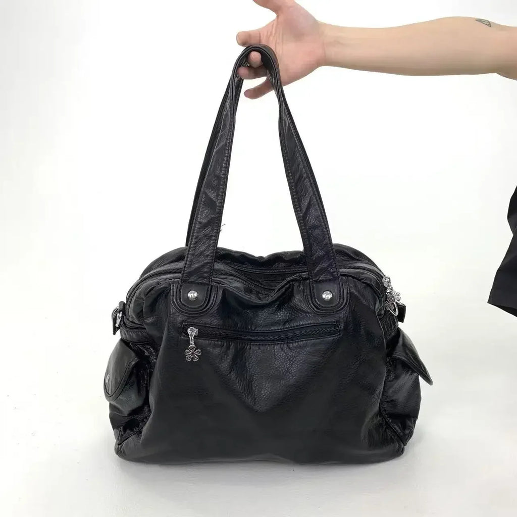 Sac à main femme multipoches en similicuir, bandoulière amovible