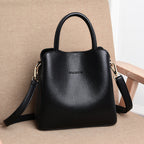 Sac à main femme noir à trois compartiments, 24 x 21 x 12 cm