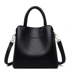 Sac à main femme noir à trois compartiments, 24 x 21 x 12 cm, noir