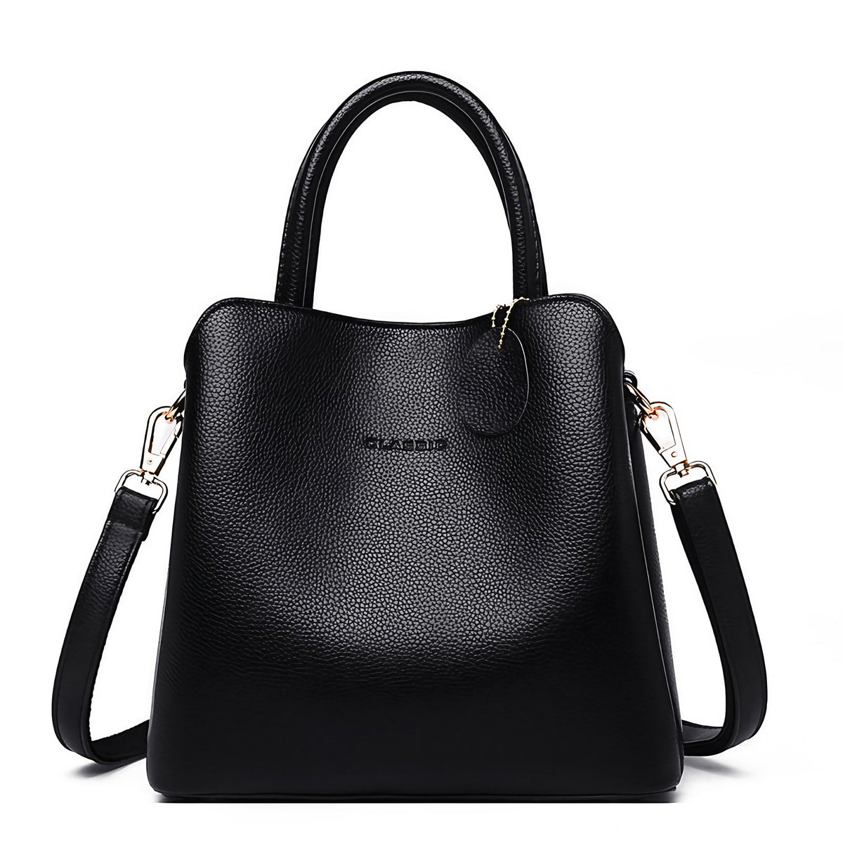 Sac à main femme noir à trois compartiments, 24 x 21 x 12 cm, noir