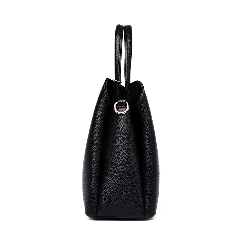 Sac à main femme noir à trois compartiments, 24 x 21 x 12 cm