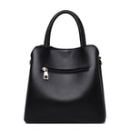 Sac à main femme noir à trois compartiments, 24 x 21 x 12 cm