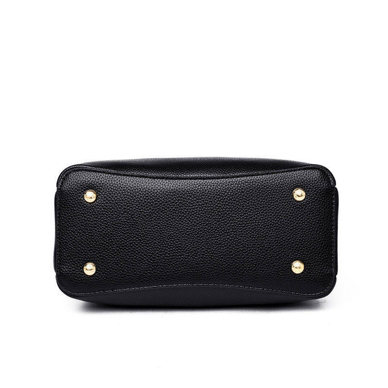 Sac à main femme noir à trois compartiments, 24 x 21 x 12 cm