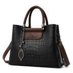 Sac à main femme effet croco bicolore, anses tressées, noir